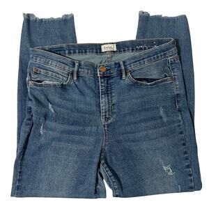 Nicole Miller (12) Soho High Rise Ankle Skinny Jeans Mid Wash Distressed Raw Hem